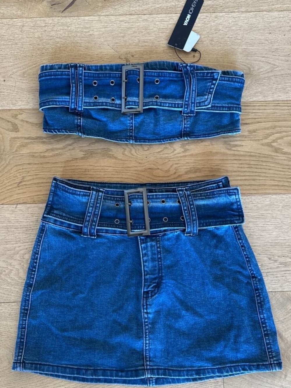 Fashion Nova - Looking Hot Denim Skirt Set in Blue